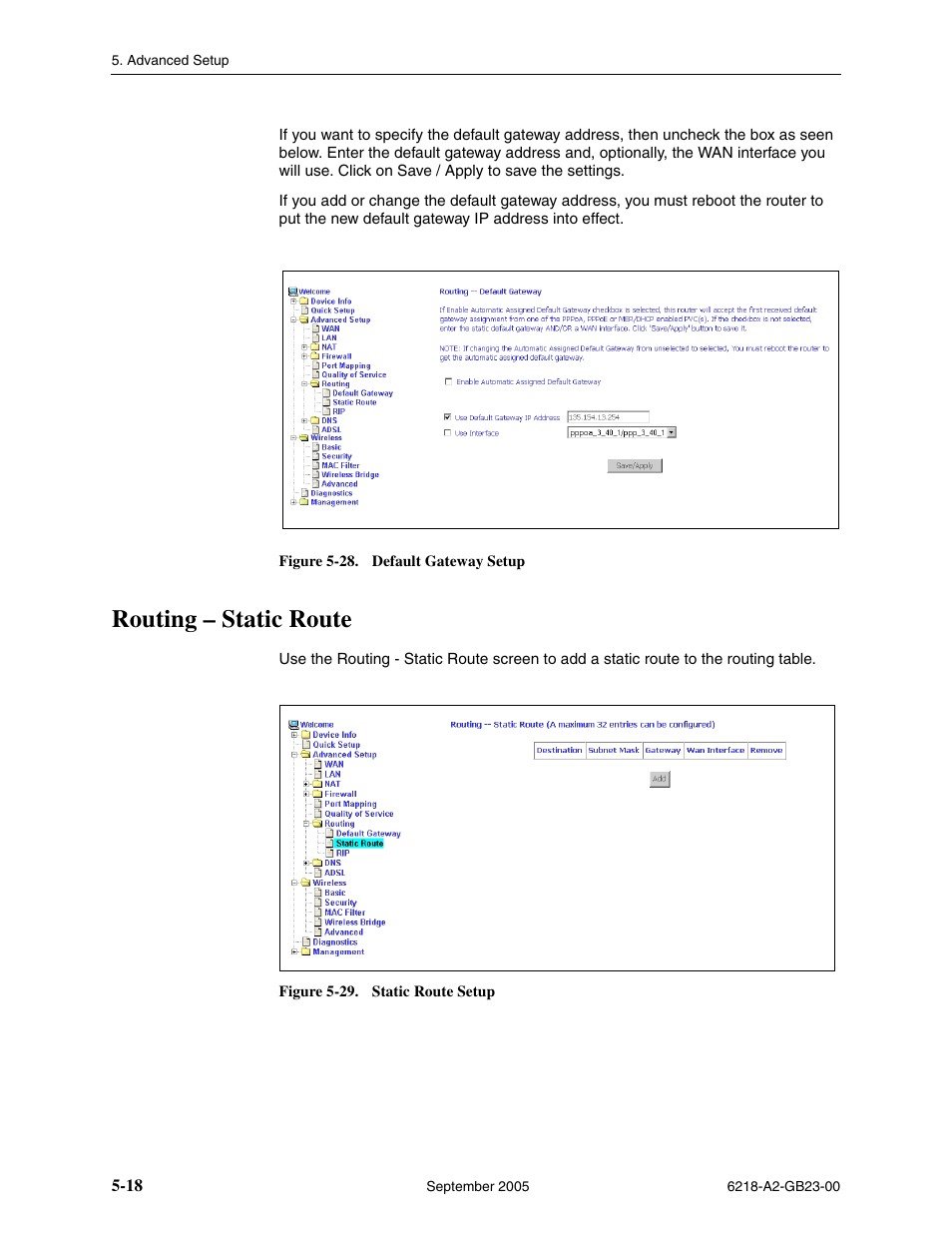 Routing - static route, Routing – static route | Paradyne 6218-I1 User Manual | Page 58 / 92