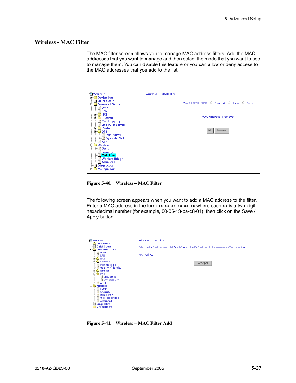 Wireless - mac filter | Paradyne 6218-I1 User Manual | Page 67 / 92