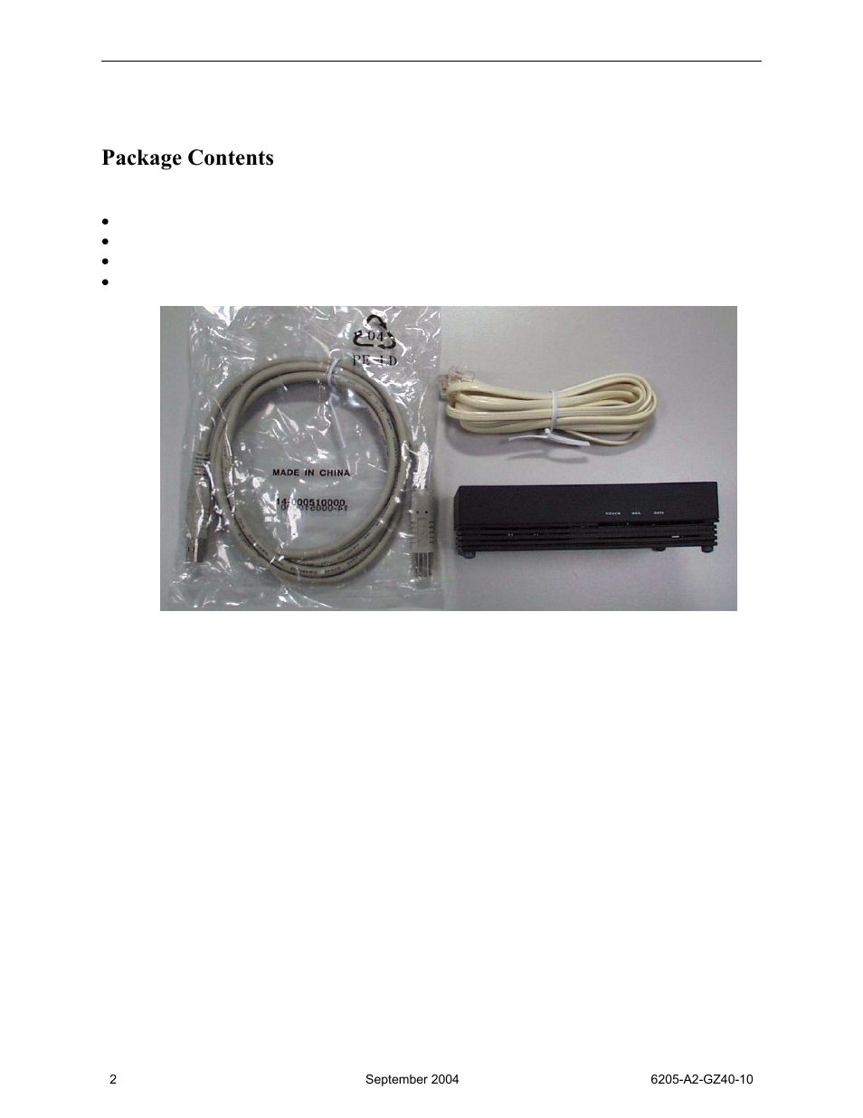 Package contents | Paradyne 6205 User Manual | Page 2 / 15