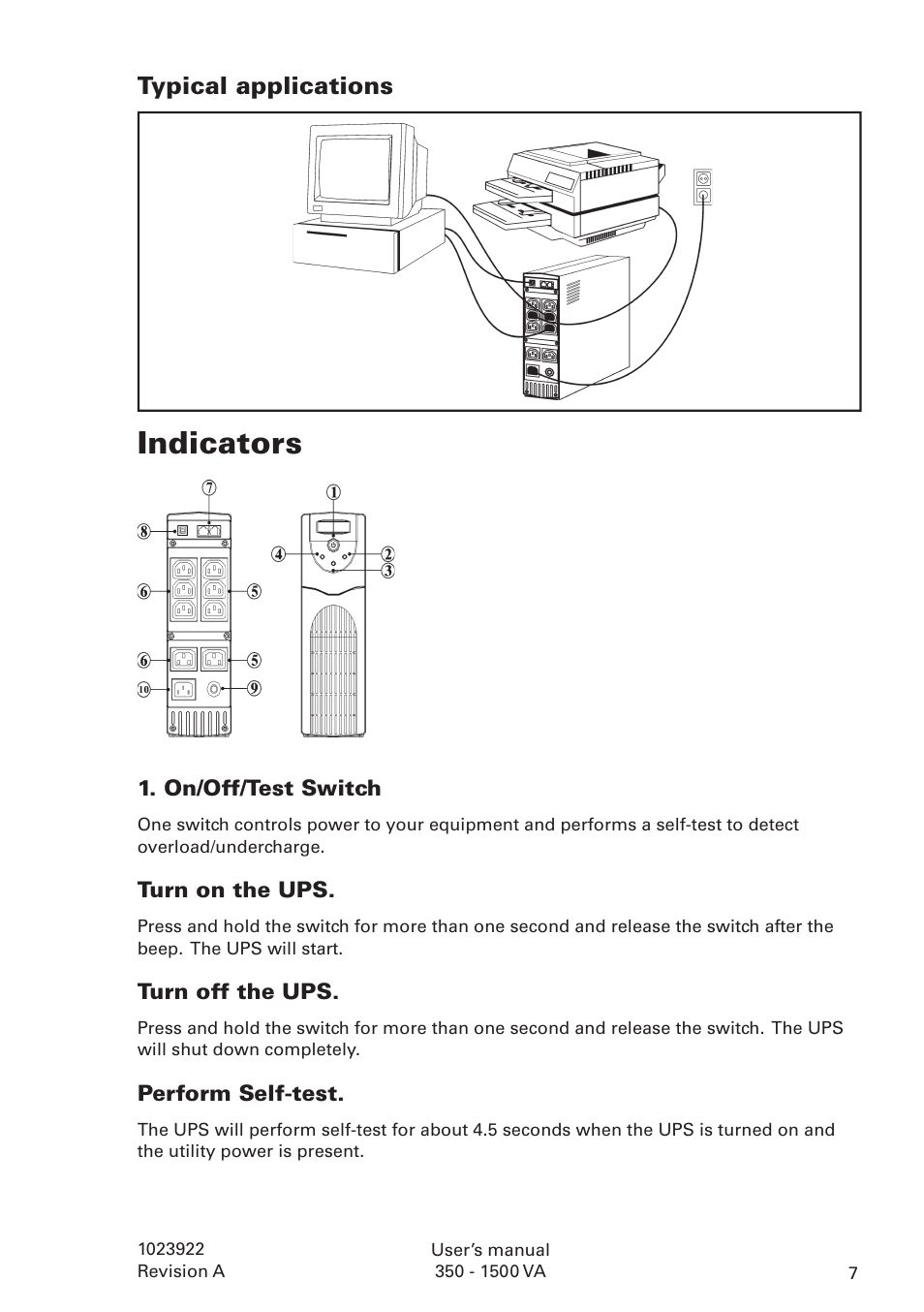 Indicators, Typical applications | Powerware 5110 User Manual | Page 7 / 14