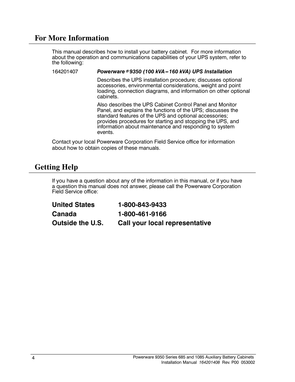 For more information, Getting help | Powerware 685 User Manual | Page 10 / 54