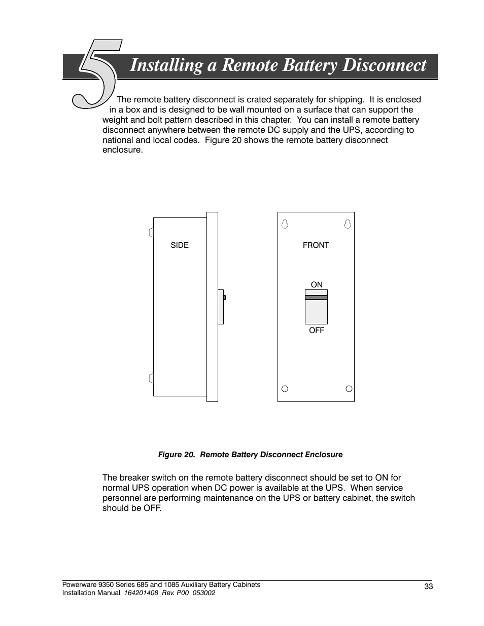 Installing a remote battery disconnect | Powerware 685 User Manual | Page 39 / 54