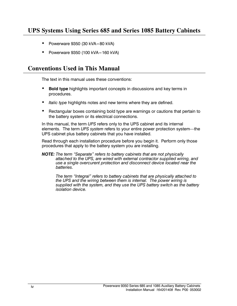 Conventions used in this manual | Powerware 685 User Manual | Page 4 / 54