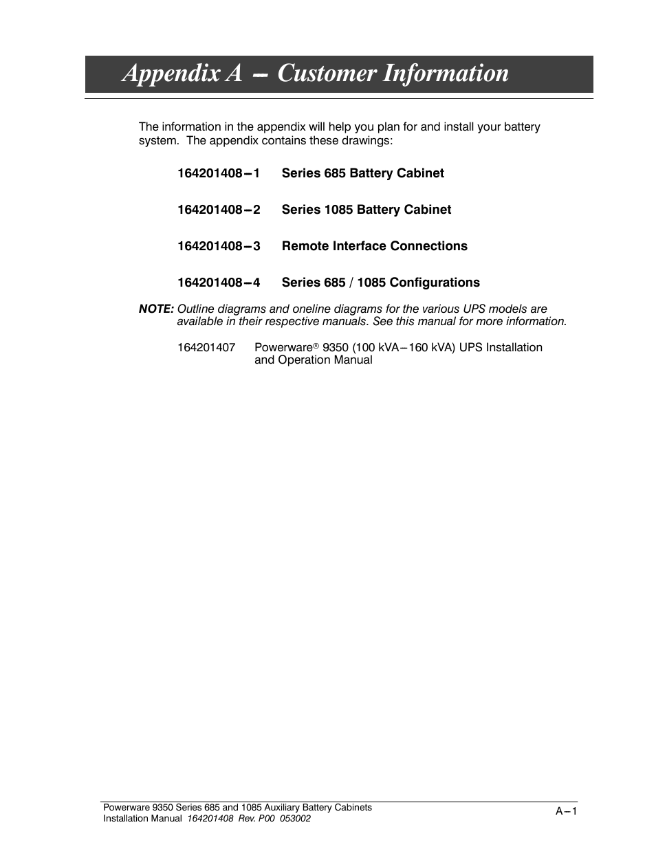 Appendix a --- customer information | Powerware 685 User Manual | Page 43 / 54
