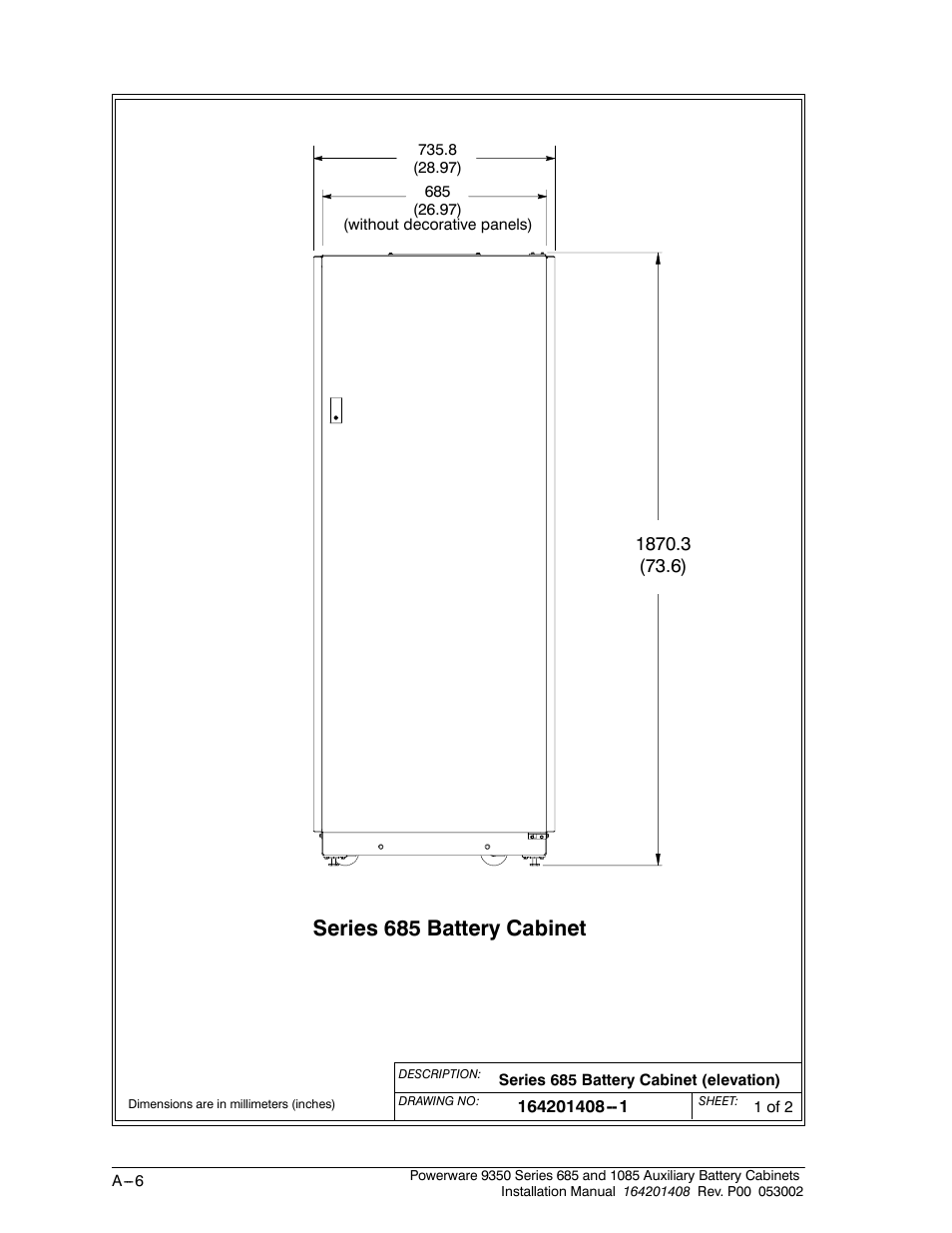 Series 685 battery cabinet | Powerware 685 User Manual | Page 48 / 54