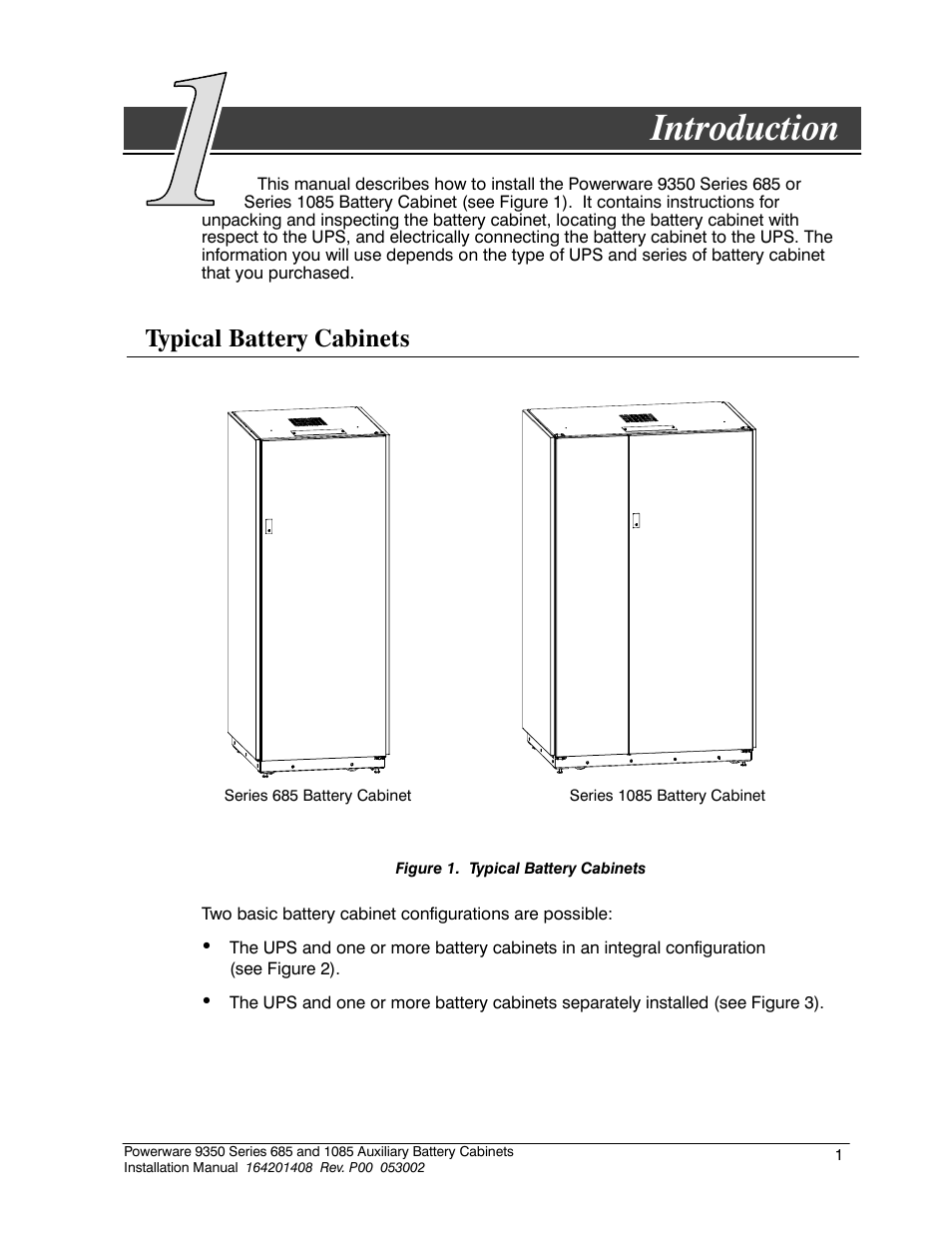 Introduction, Typical battery cabinets | Powerware 685 User Manual | Page 7 / 54