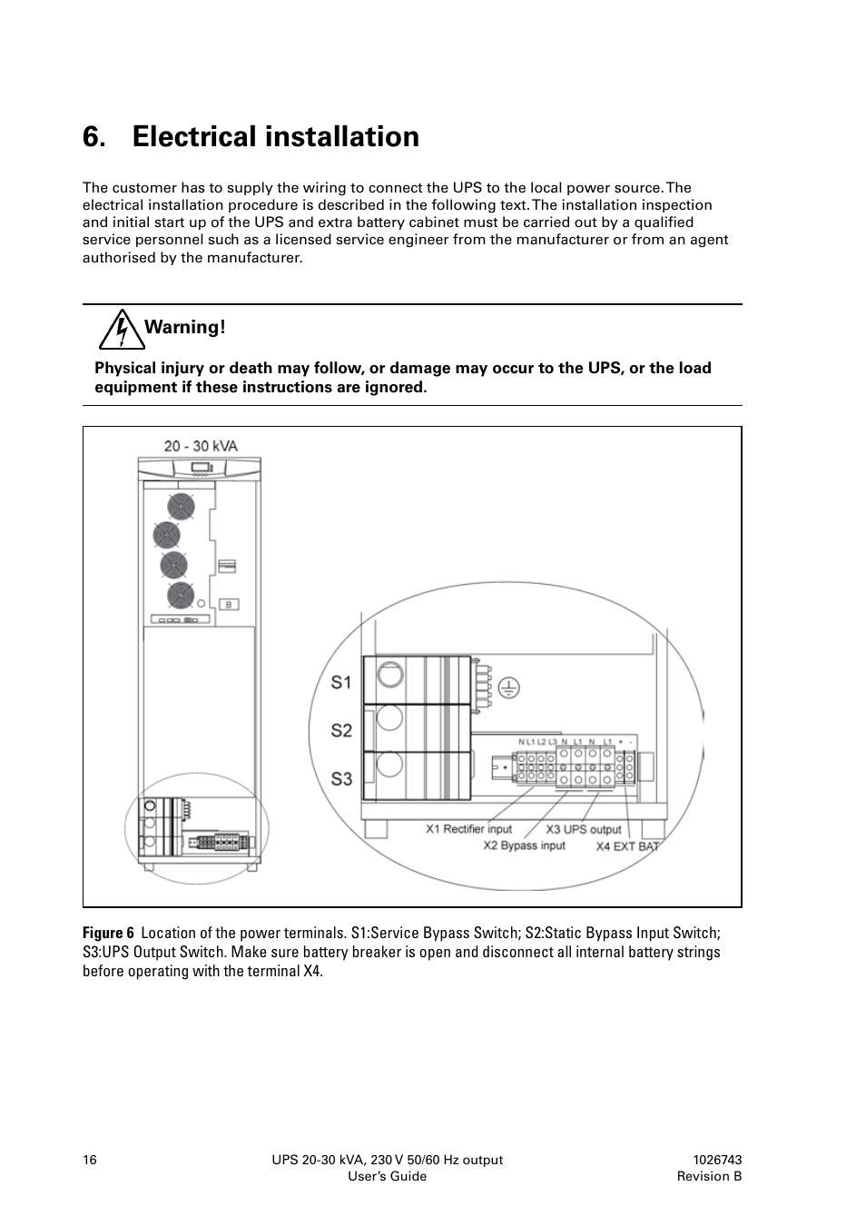 Electrical installation | Powerware 9155 UPS20-30kVA User Manual | Page 16 / 52