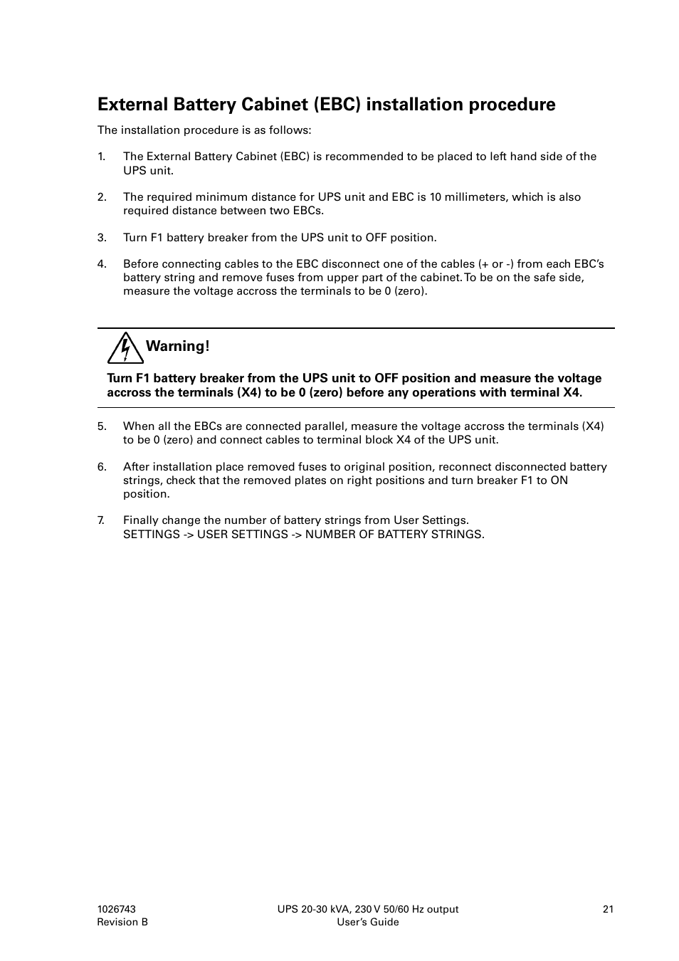 Warning | Powerware 9155 UPS20-30kVA User Manual | Page 21 / 52