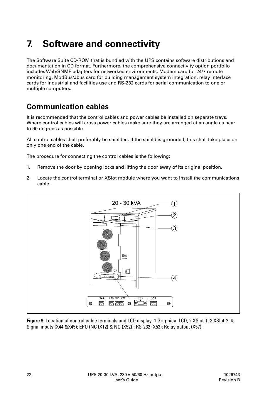 Software and connectivity, Communication cables | Powerware 9155 UPS20-30kVA User Manual | Page 22 / 52