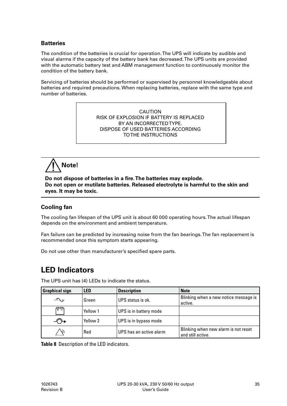 Led indicators | Powerware 9155 UPS20-30kVA User Manual | Page 35 / 52