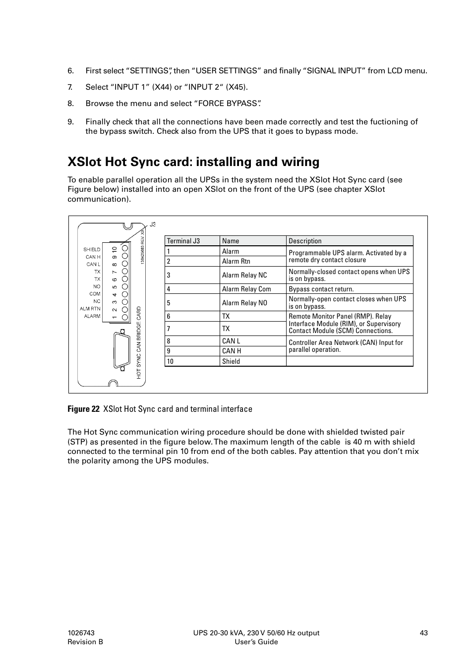 Xslot hot sync card: installing and wiring | Powerware 9155 UPS20-30kVA User Manual | Page 43 / 52