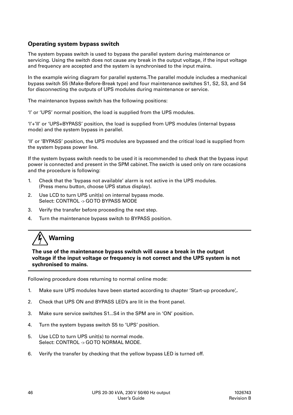 Warning | Powerware 9155 UPS20-30kVA User Manual | Page 46 / 52