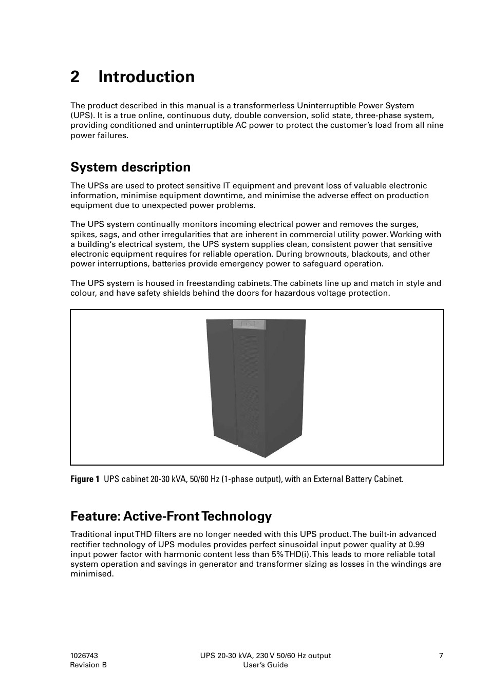 2 introduction, System description, Feature: active-front technology | Powerware 9155 UPS20-30kVA User Manual | Page 7 / 52