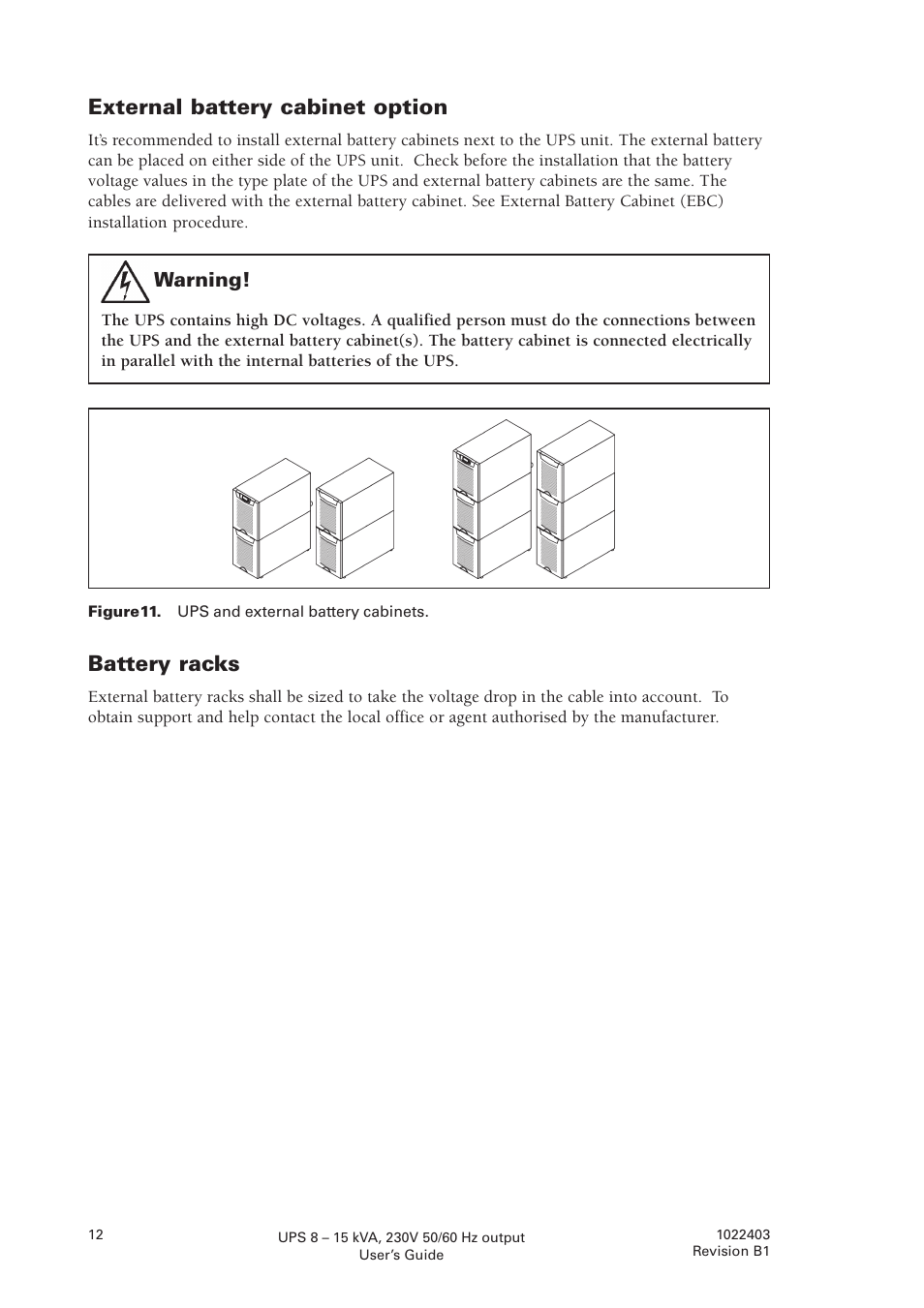 External battery cabinet option, Battery racks | Powerware powereware plus 8 - 10 kVA User Manual | Page 12 / 46