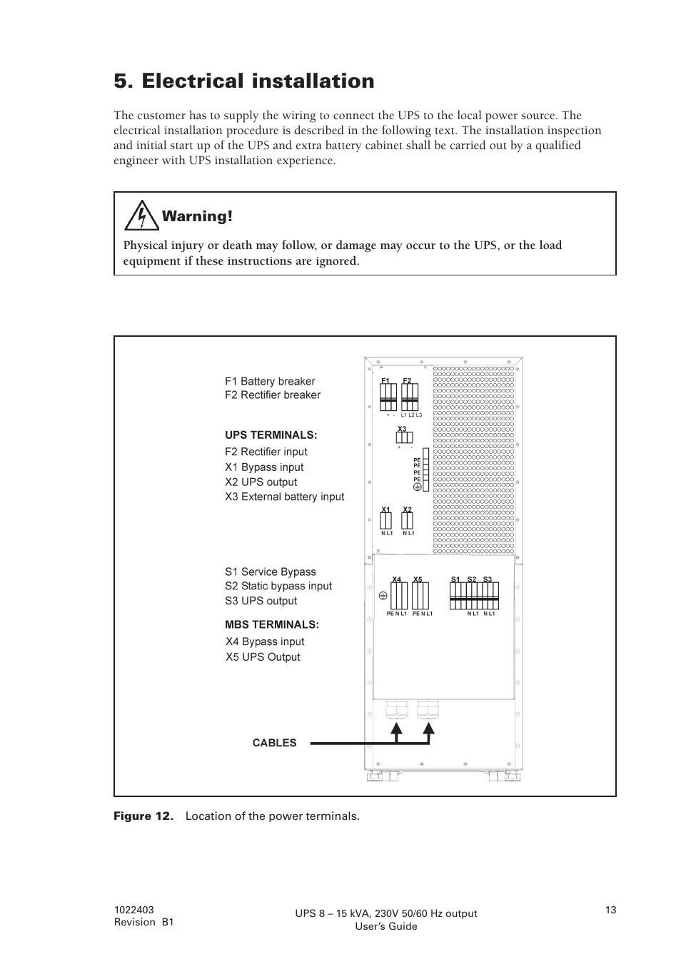 Electrical installation | Powerware powereware plus 8 - 10 kVA User Manual | Page 13 / 46