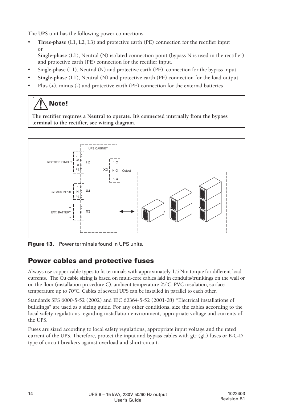 Power cables and protective fuses | Powerware powereware plus 8 - 10 kVA User Manual | Page 14 / 46