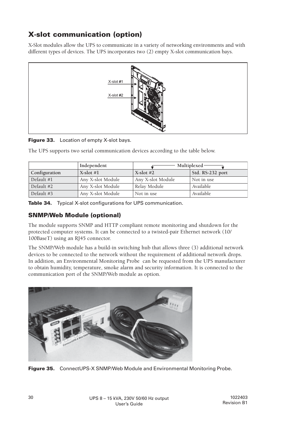 X-slot communication (option) | Powerware powereware plus 8 - 10 kVA User Manual | Page 30 / 46