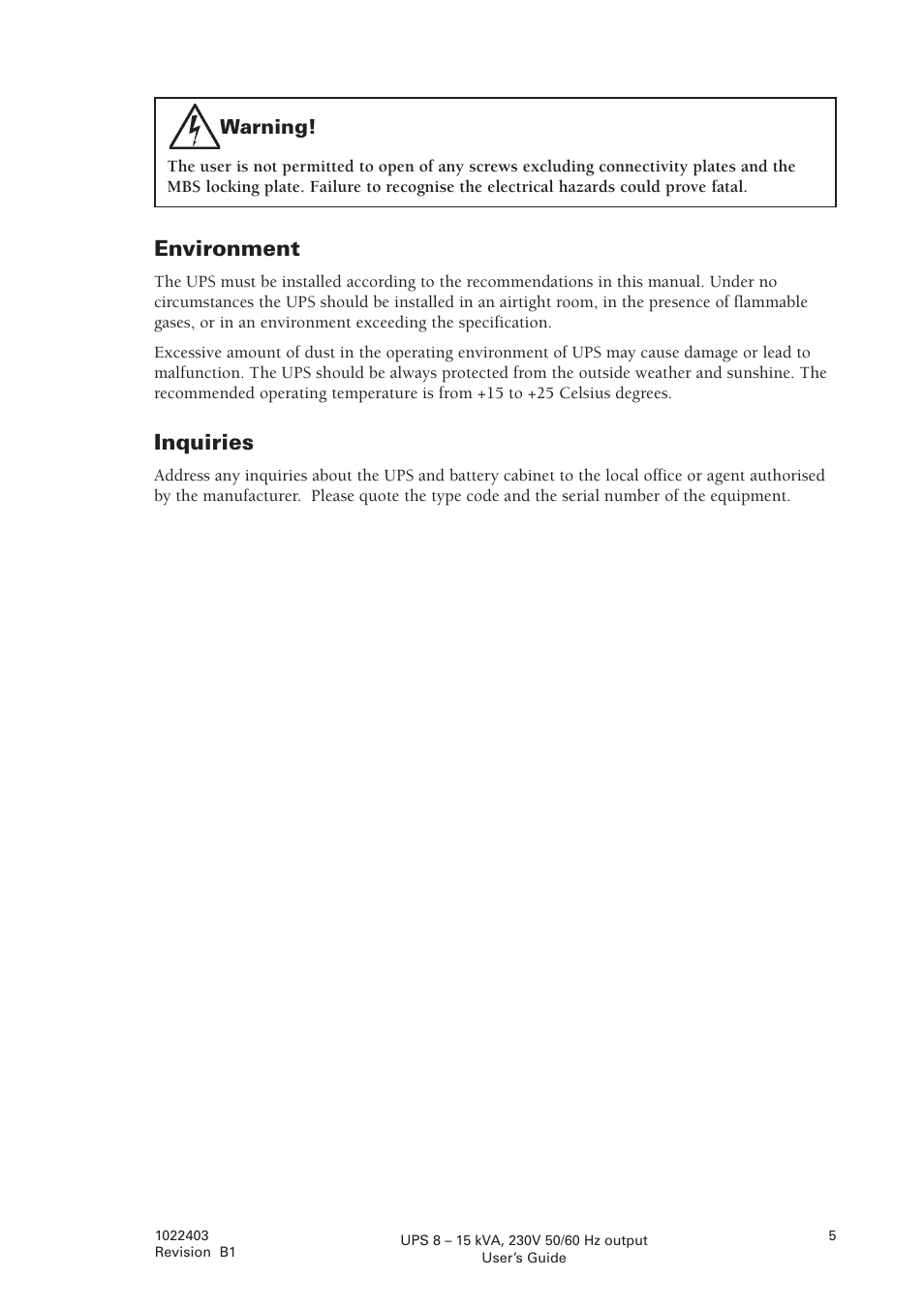 Environment, Inquiries | Powerware powereware plus 8 - 10 kVA User Manual | Page 5 / 46