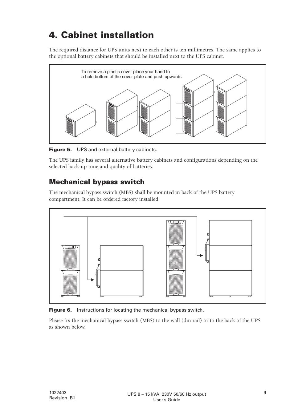 Cabinet installation, Mechanical bypass switch | Powerware powereware plus 8 - 10 kVA User Manual | Page 9 / 46