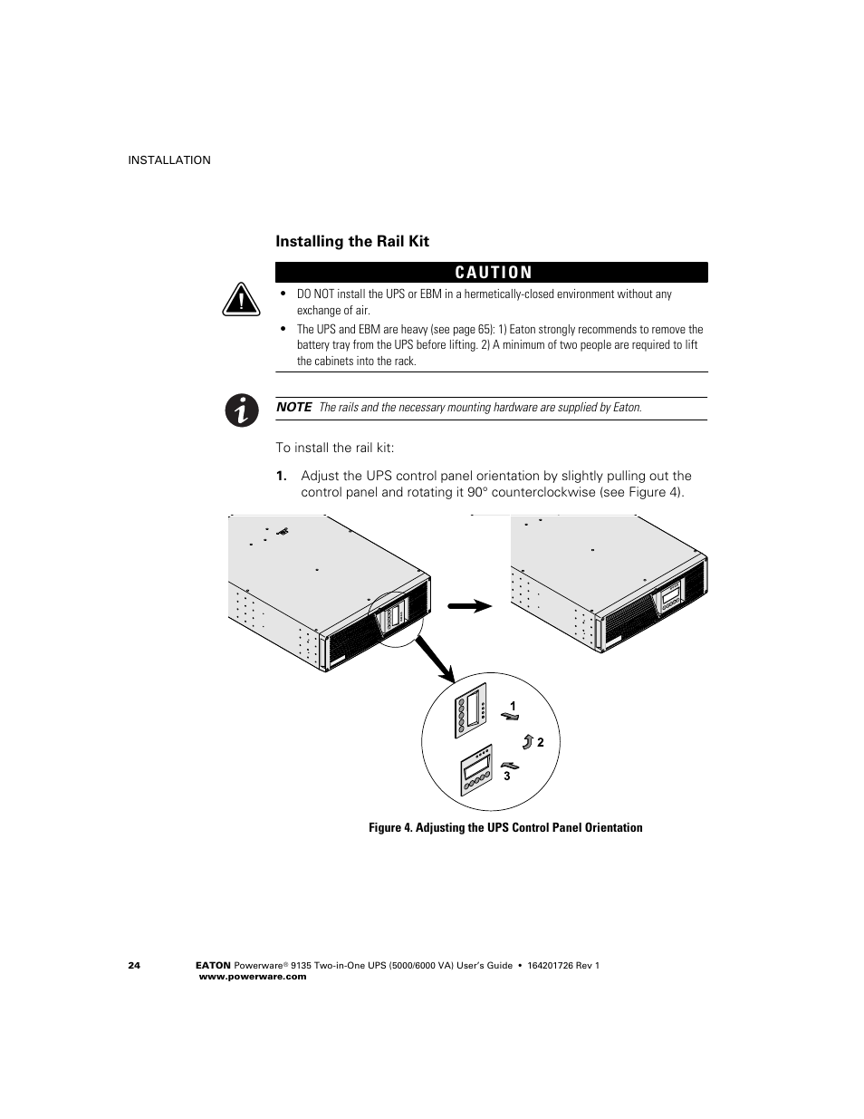 Installing the rail kit | Powerware 9135 Two-in-One UPS 5000/6000 VA User Manual | Page 30 / 82