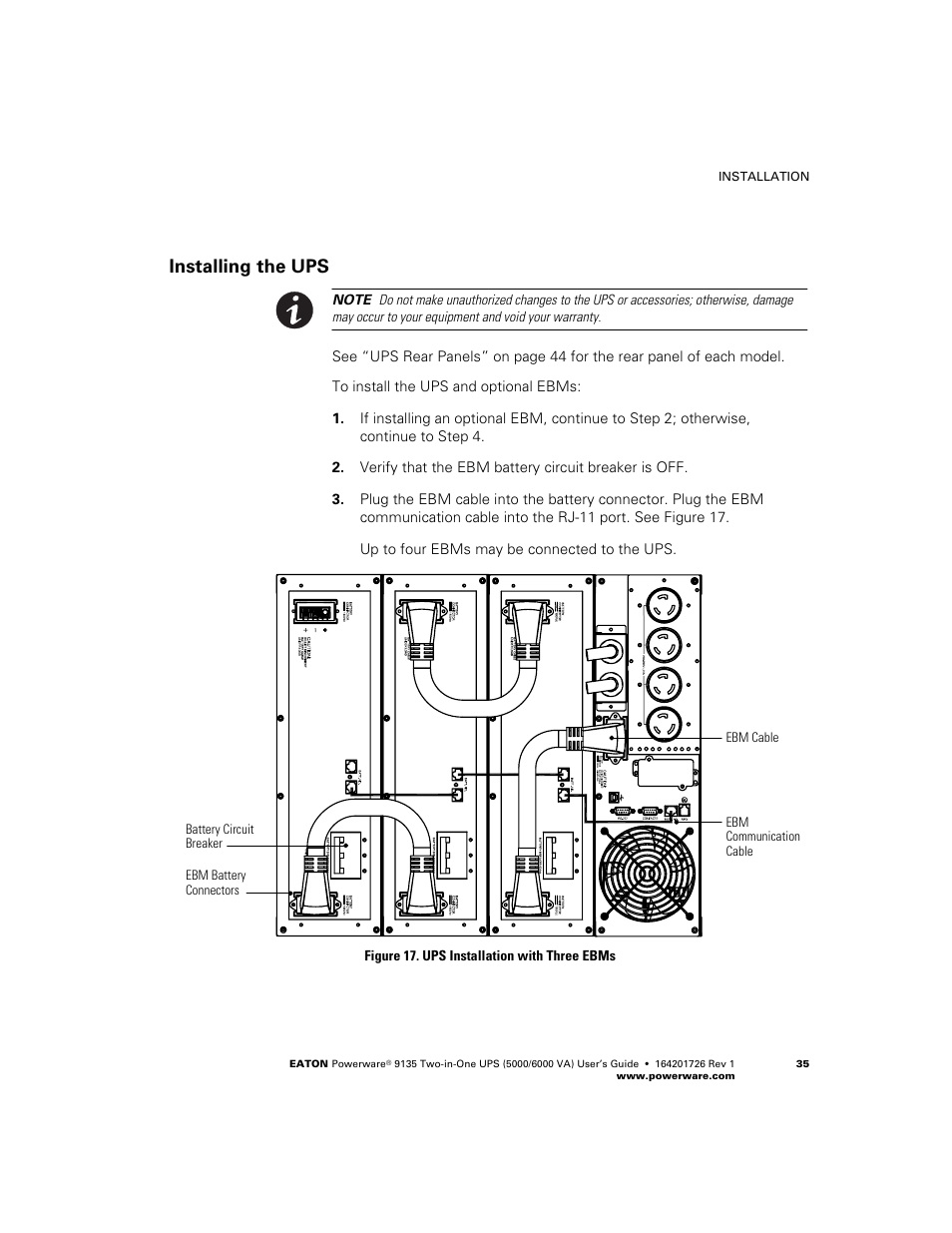 Installing the ups | Powerware 9135 Two-in-One UPS 5000/6000 VA User Manual | Page 41 / 82