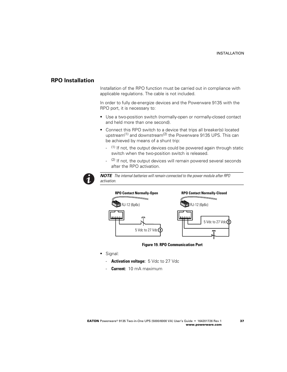 Rpo installation | Powerware 9135 Two-in-One UPS 5000/6000 VA User Manual | Page 43 / 82