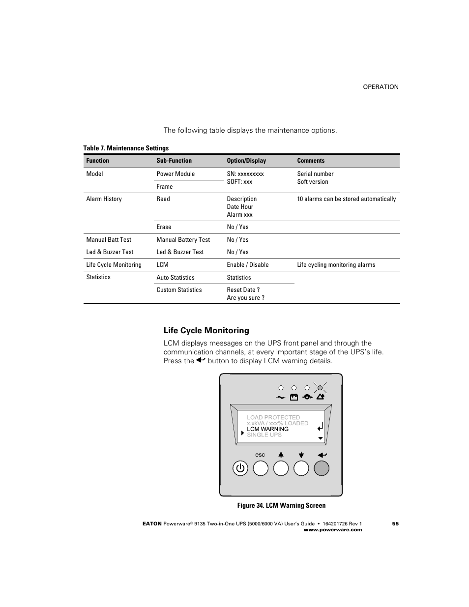 Life cycle monitoring | Powerware 9135 Two-in-One UPS 5000/6000 VA User Manual | Page 61 / 82