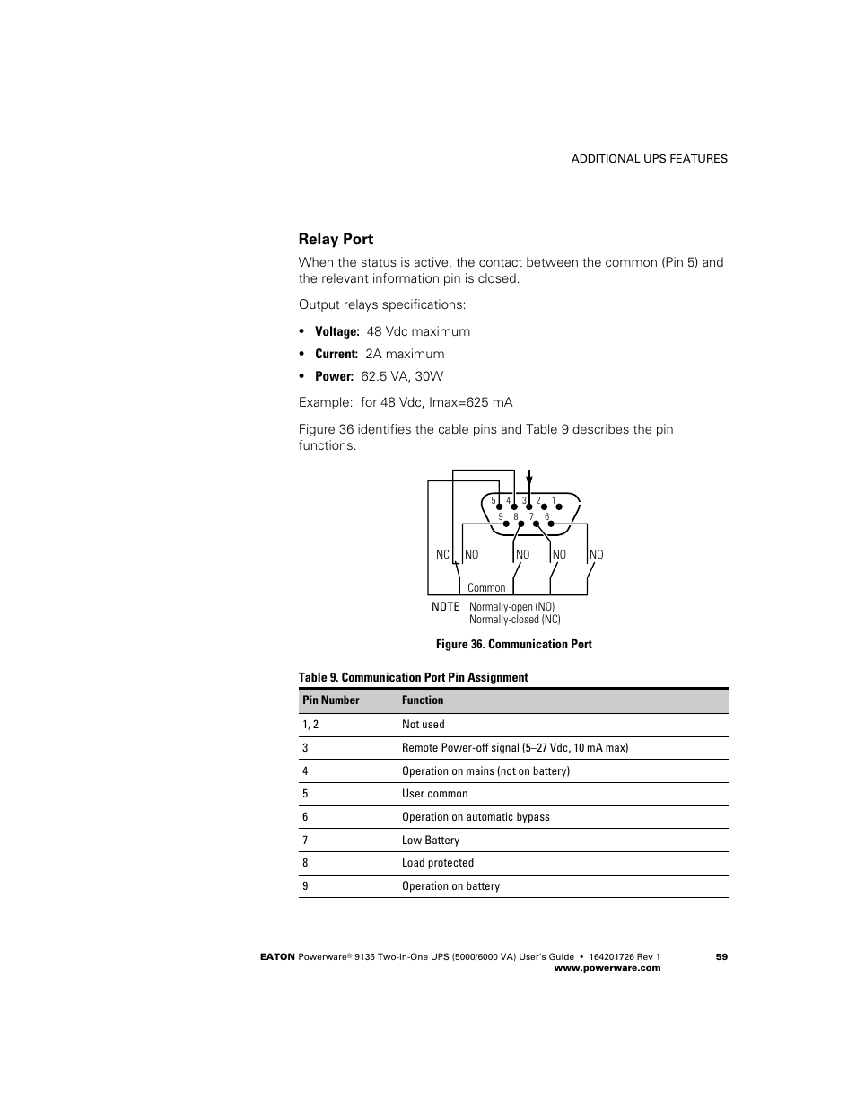 Relay port | Powerware 9135 Two-in-One UPS 5000/6000 VA User Manual | Page 65 / 82