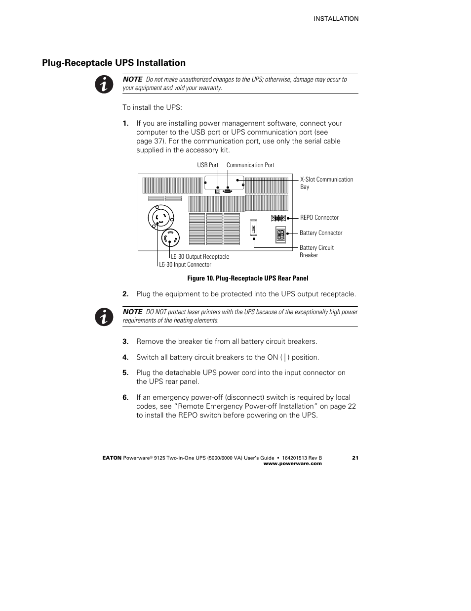 Plug-receptacle ups installation | Powerware 9125 Two-in-One UPS 6000 VA User Manual | Page 27 / 66