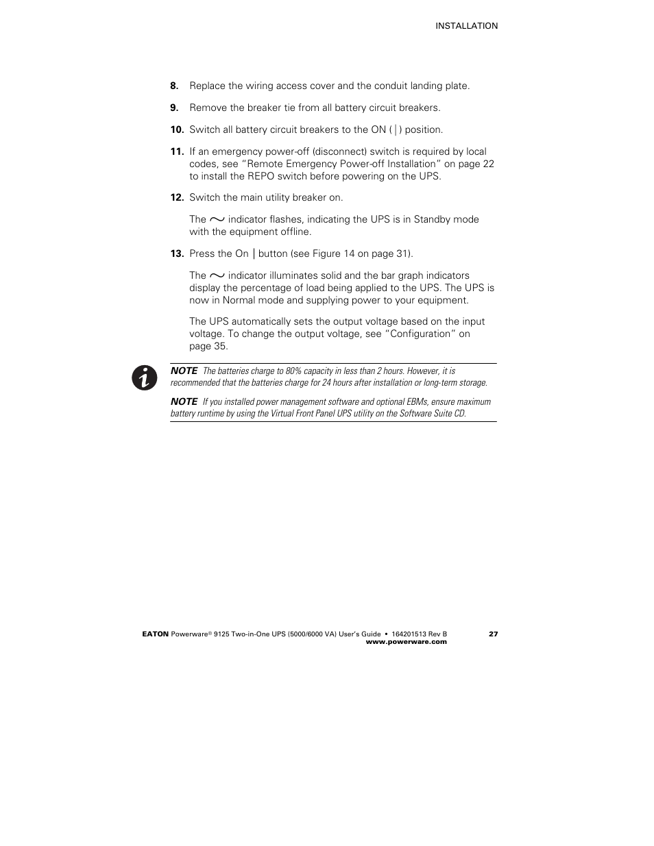 Powerware 9125 Two-in-One UPS 6000 VA User Manual | Page 33 / 66