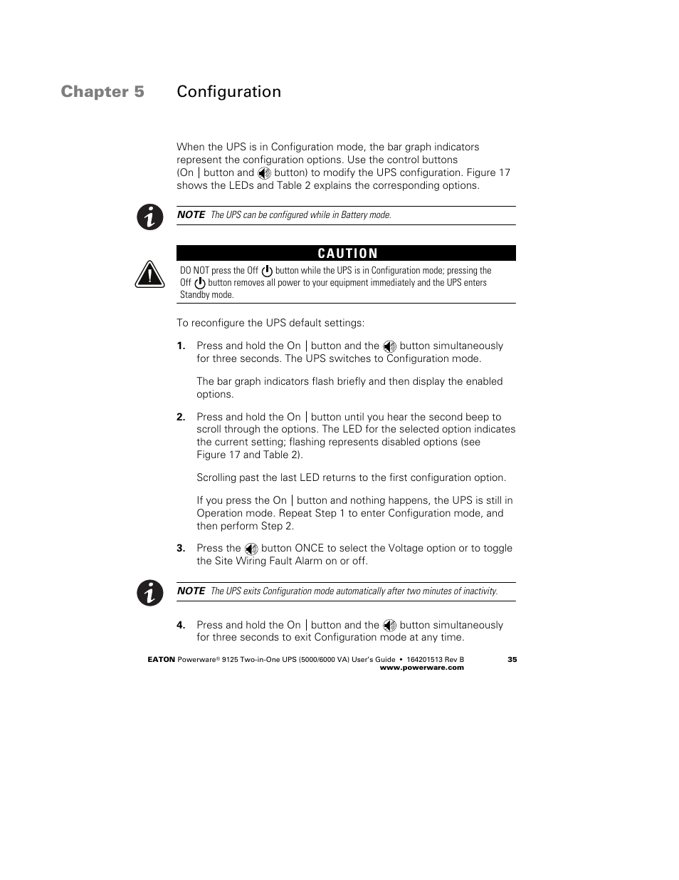 Chapter 5 configuration | Powerware 9125 Two-in-One UPS 6000 VA User Manual | Page 41 / 66