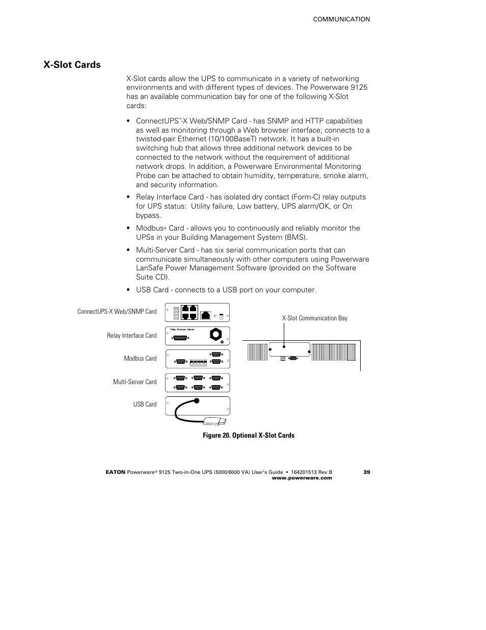 X-slot cards | Powerware 9125 Two-in-One UPS 6000 VA User Manual | Page 45 / 66