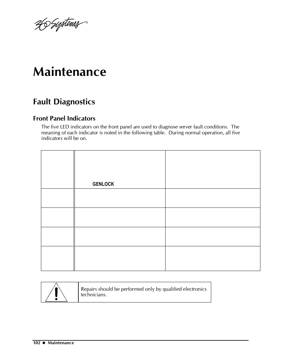 Maintenance, Fault diagnostics, Front panel indicators | Powerware Model V-2000B User Manual | Page 104 / 137