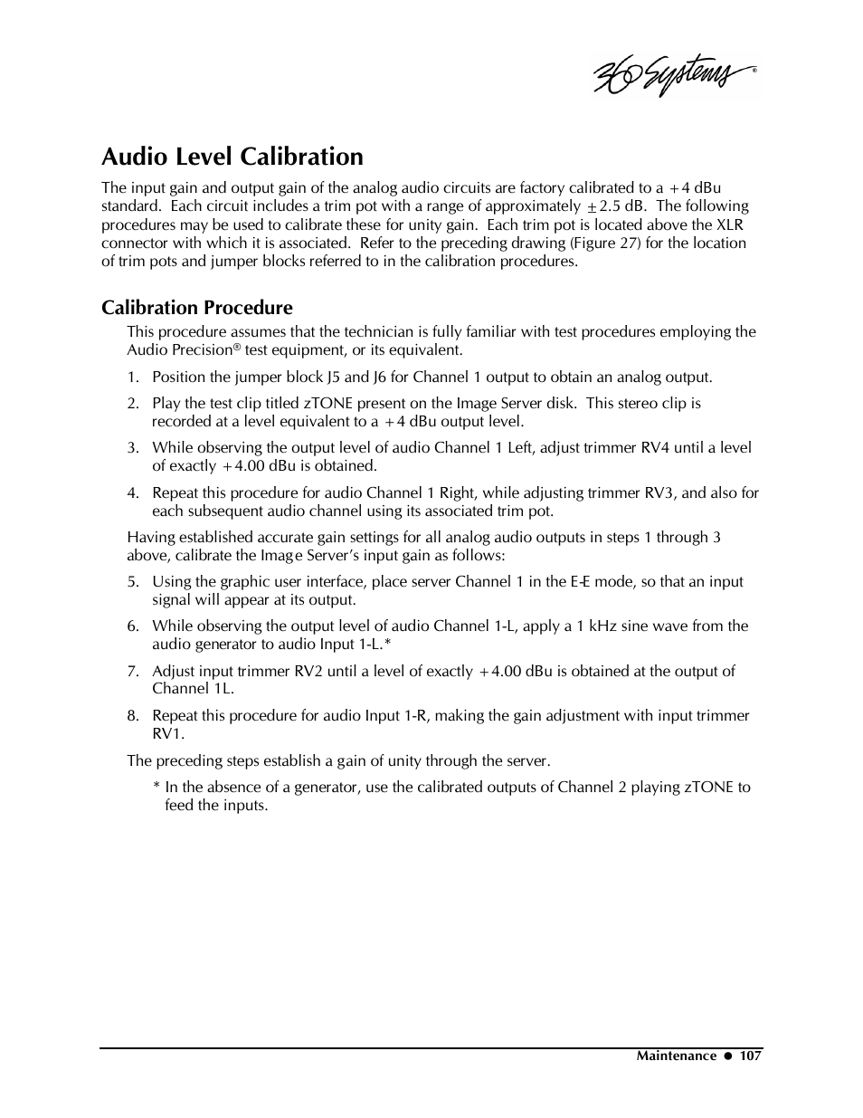 Audio level calibration, Calibration procedure | Powerware Model V-2000B User Manual | Page 109 / 137