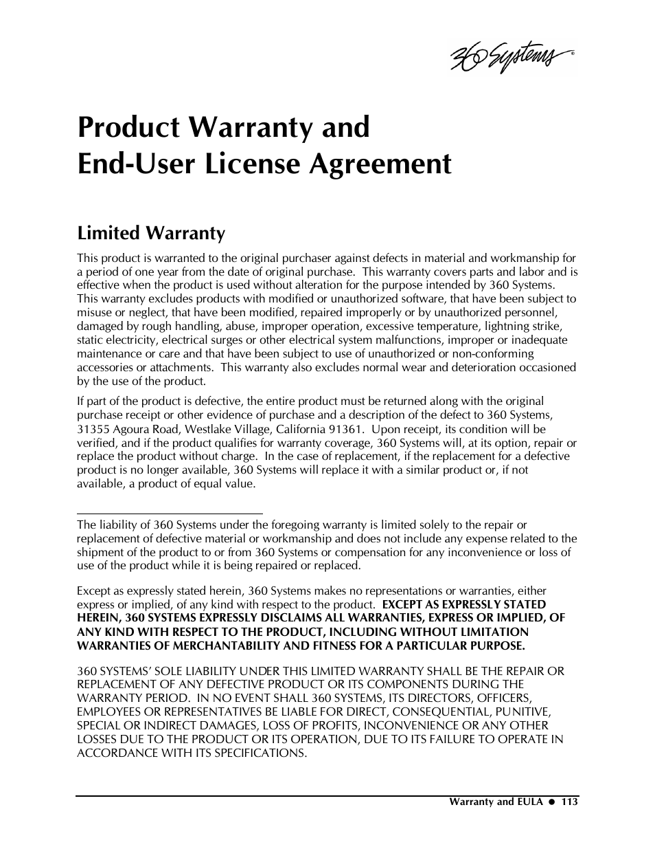 Product warranty and end-user license agreement, Limited warranty | Powerware Model V-2000B User Manual | Page 115 / 137