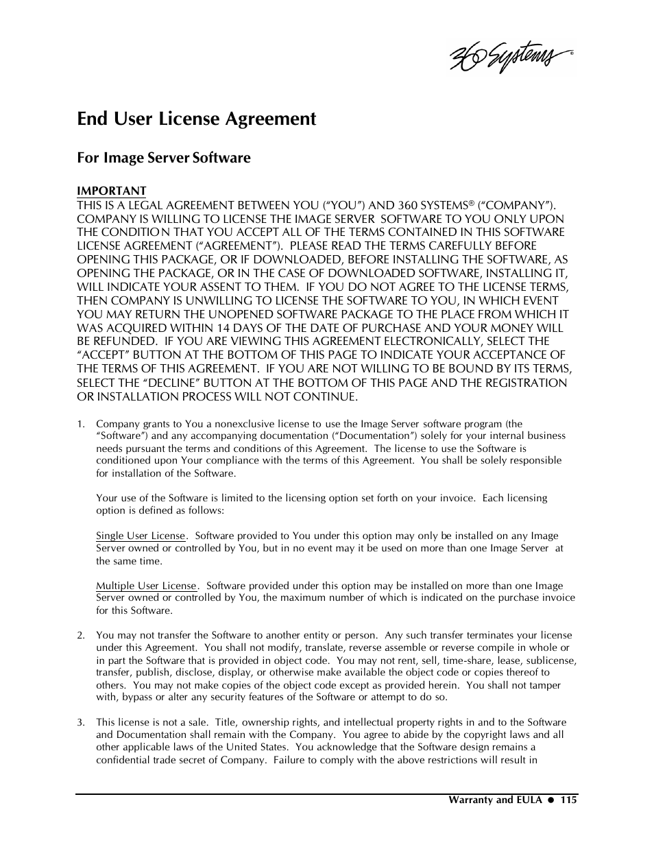 End user license agreement, For image server software | Powerware Model V-2000B User Manual | Page 117 / 137