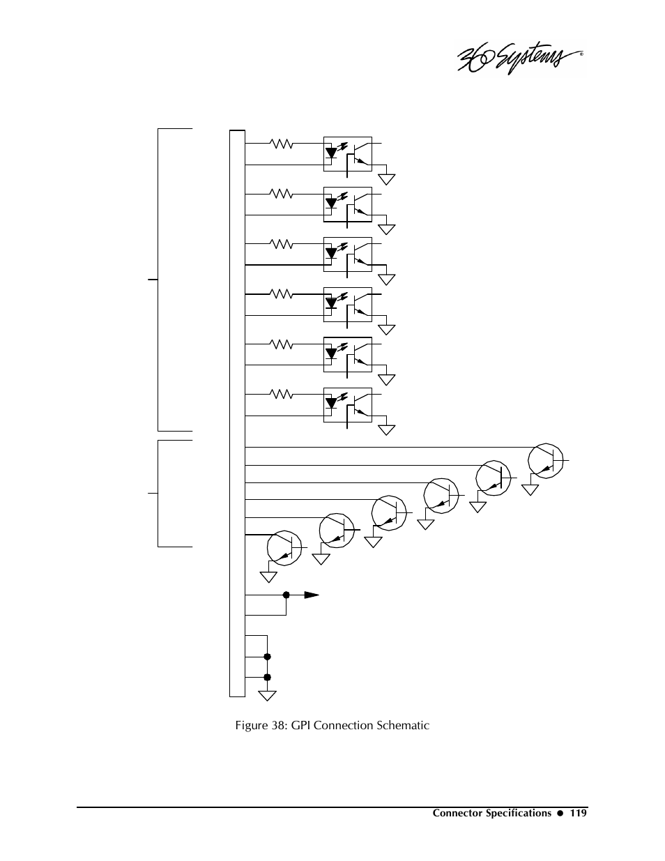 Figure 38: gpi connection schematic, Connector specifications = 119 | Powerware Model V-2000B User Manual | Page 121 / 137