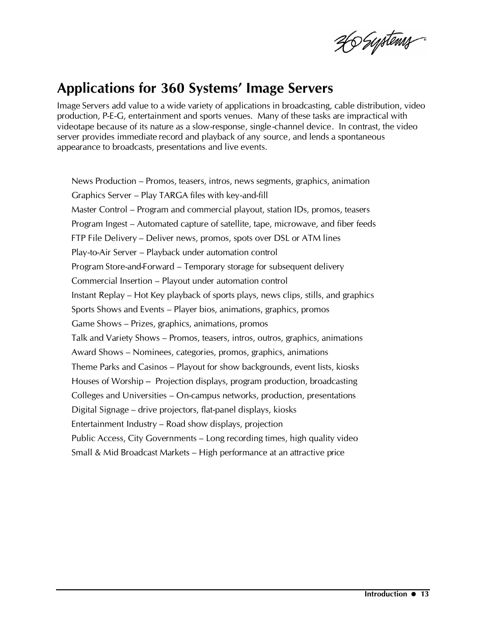 Applications for 360 systems’ image servers | Powerware Model V-2000B User Manual | Page 15 / 137