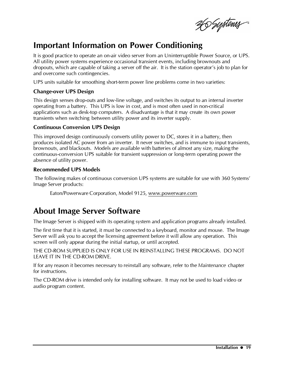 Important information on power conditioning, About image server software | Powerware Model V-2000B User Manual | Page 21 / 137