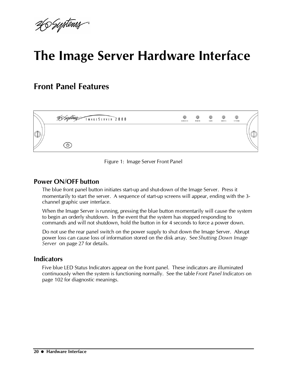 The image server hardware interface, Front panel features | Powerware Model V-2000B User Manual | Page 22 / 137