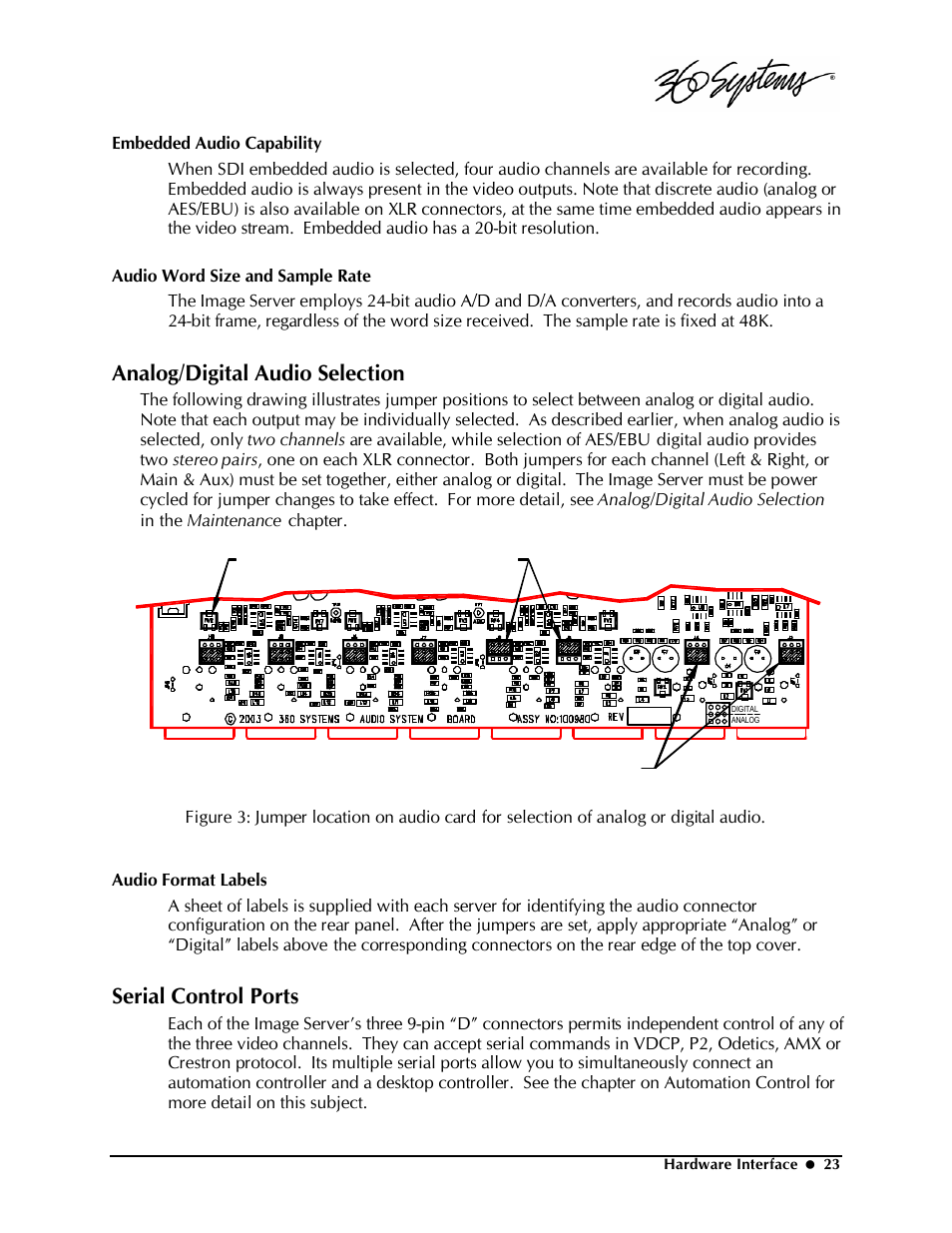 Analog/digital audio selection, Serial control ports | Powerware Model V-2000B User Manual | Page 25 / 137