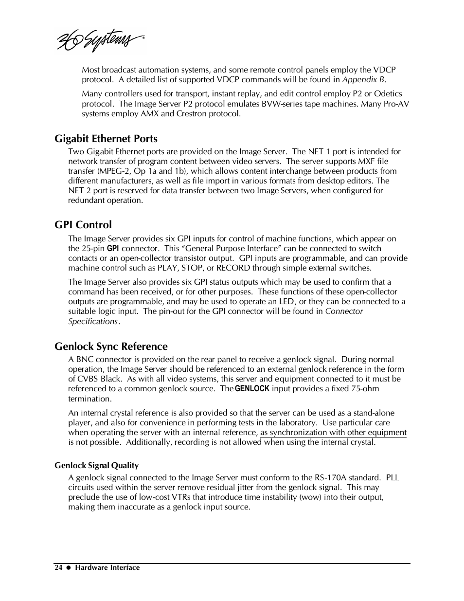 Gigabit ethernet ports, Gpi control, Genlock sync reference | Powerware Model V-2000B User Manual | Page 26 / 137