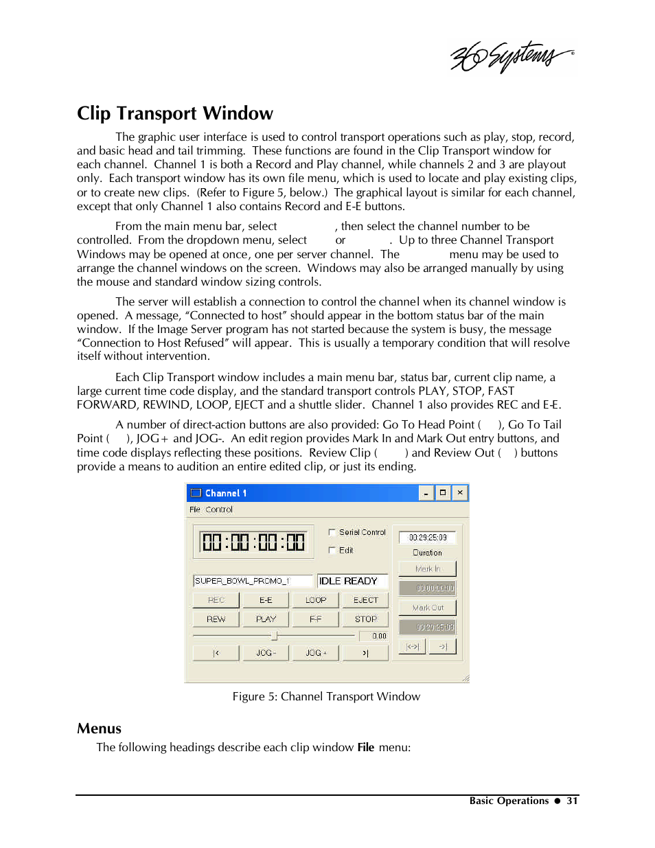 Clip transport window, Menus | Powerware Model V-2000B User Manual | Page 33 / 137