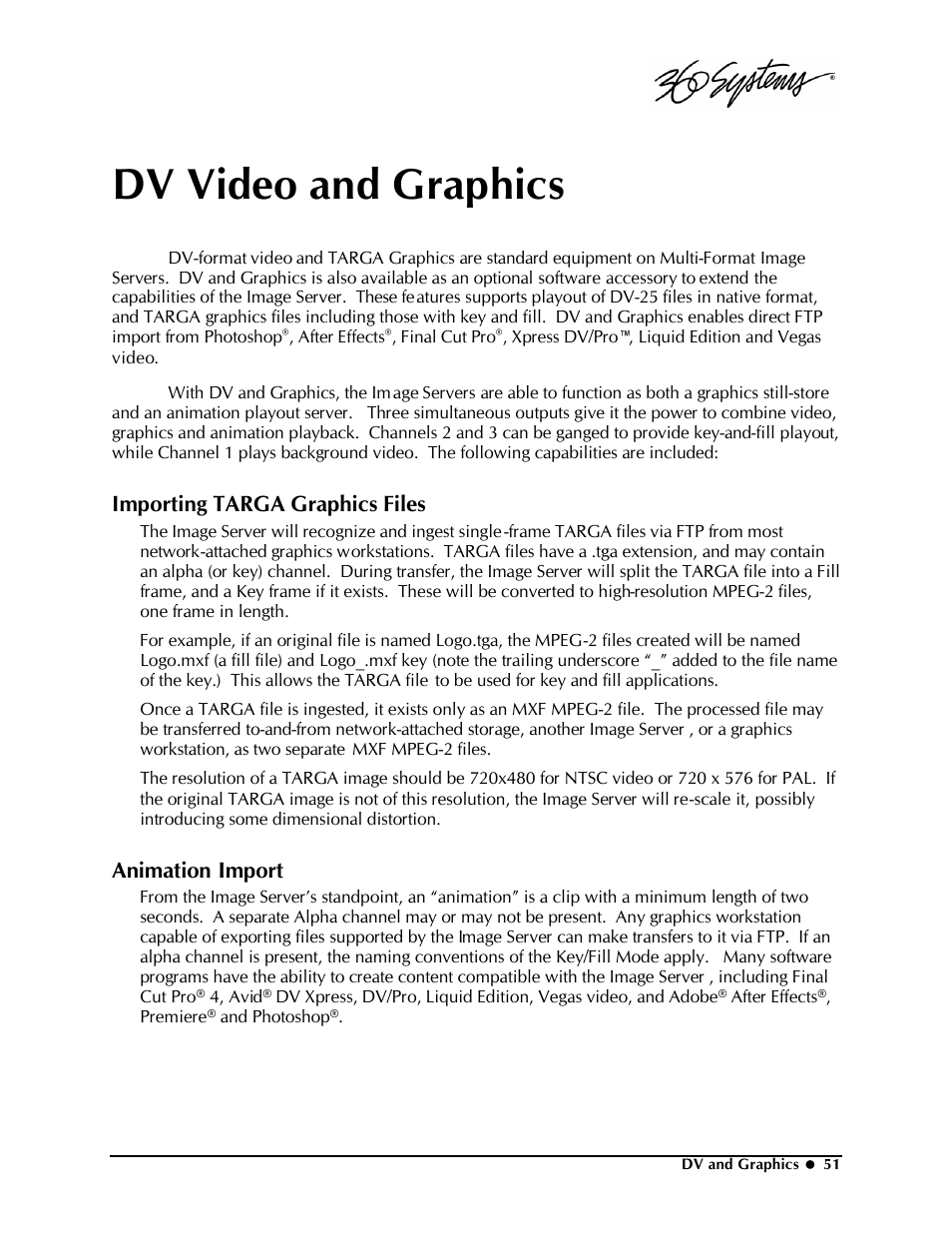 Dv video and graphics, Importing targa graphics files, Animation import | Powerware Model V-2000B User Manual | Page 53 / 137