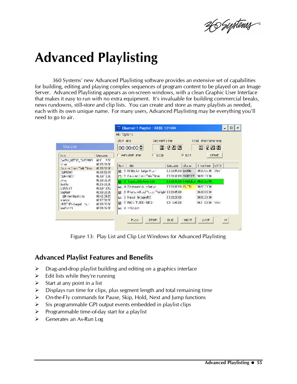 Advanced playlisting, Advanced playlist features and benefits | Powerware Model V-2000B User Manual | Page 57 / 137