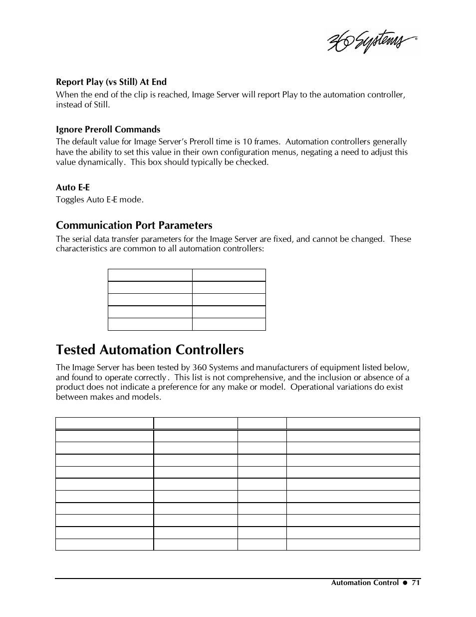 Tested automation controllers, Communication port parameters | Powerware Model V-2000B User Manual | Page 73 / 137