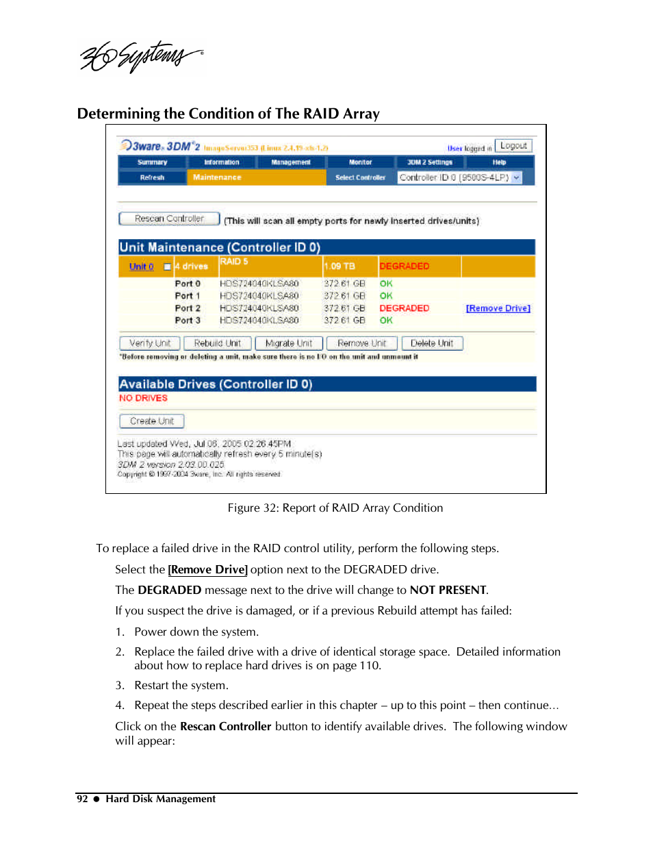 Determining the condition of the raid array | Powerware Model V-2000B User Manual | Page 94 / 137