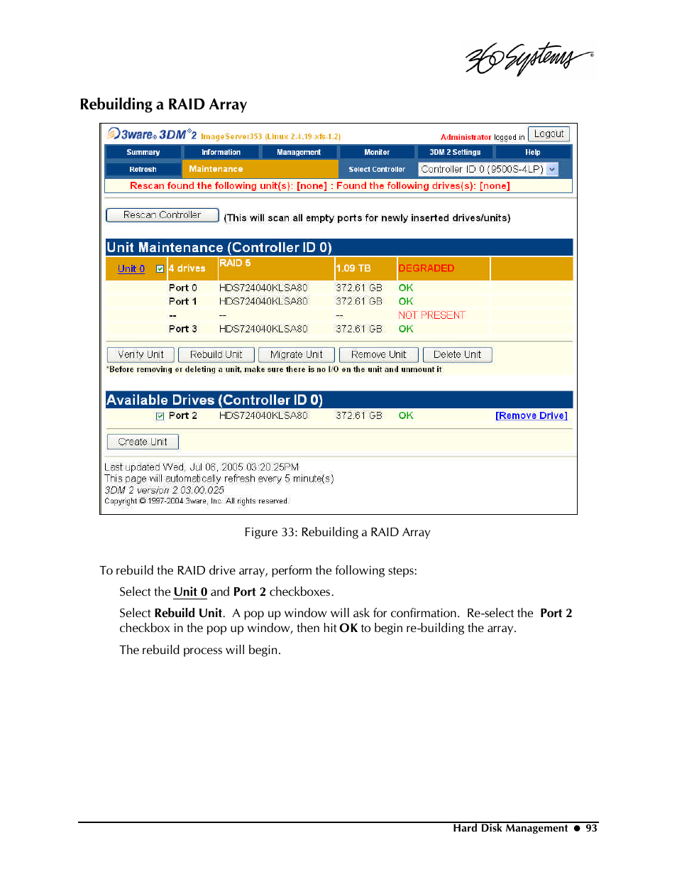 Rebuilding a raid array | Powerware Model V-2000B User Manual | Page 95 / 137