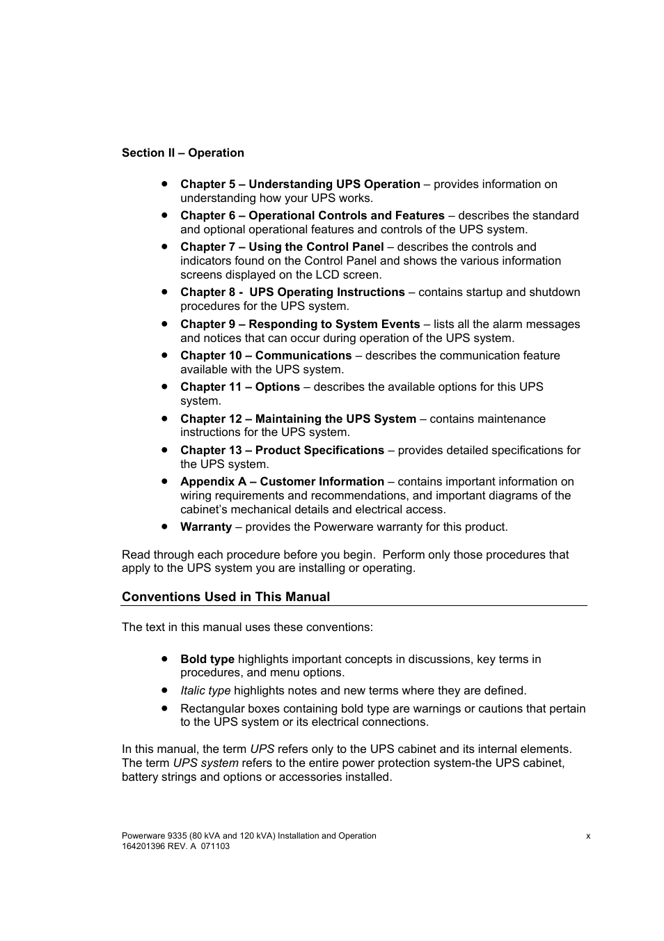 Powerware 9335 User Manual | Page 11 / 100