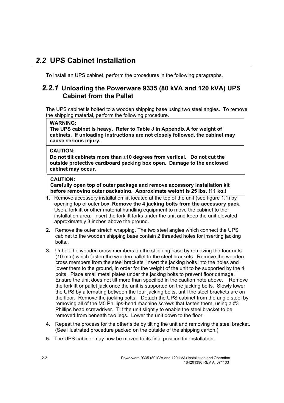 2 ups cabinet installation | Powerware 9335 User Manual | Page 20 / 100